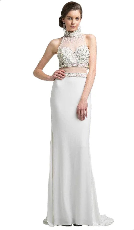 Fashion Essentials Cinderella Divine - Beaded High Neck Faux Two-Piece Sheath Evening Gown Fashion Essentials Cinderella Divine - Beaded High Neck Faux Two-Piece Sheath Evening Gown
