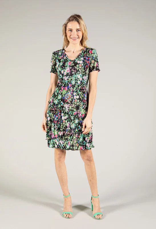 Latest Fashion Floral Print Plisse Print Dress