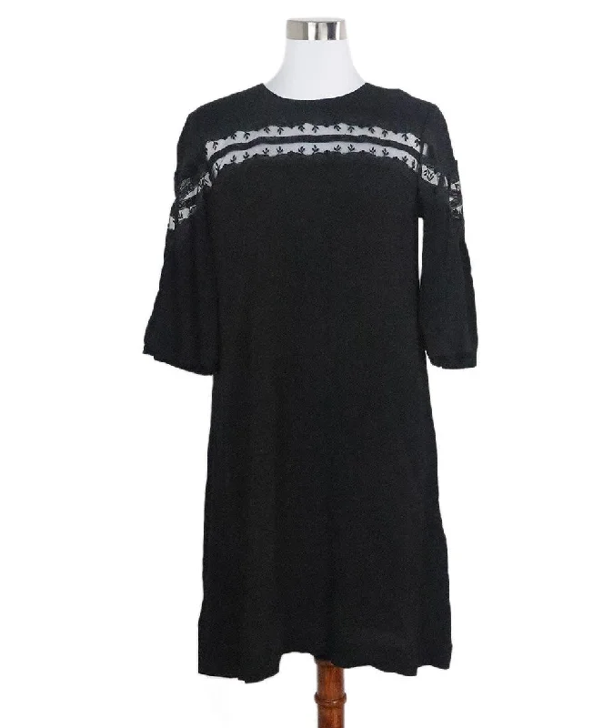 Women's High-Fashion Garments Sandro Black Lace Trim Dress sz 4