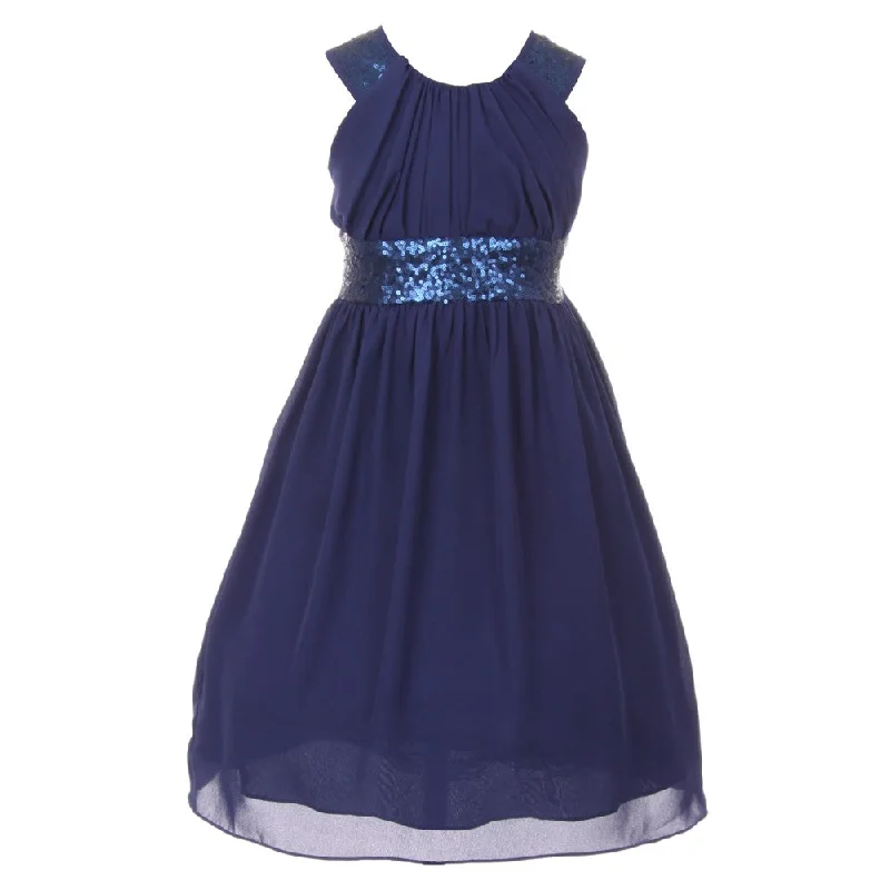 Style Your Wardrobe Big Girls Navy Dazzling Sequin Pleated Dress 8-14