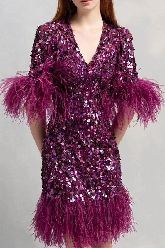 Outfits For Girls Sequined Sparkly Feather Patchwork Mini Dress