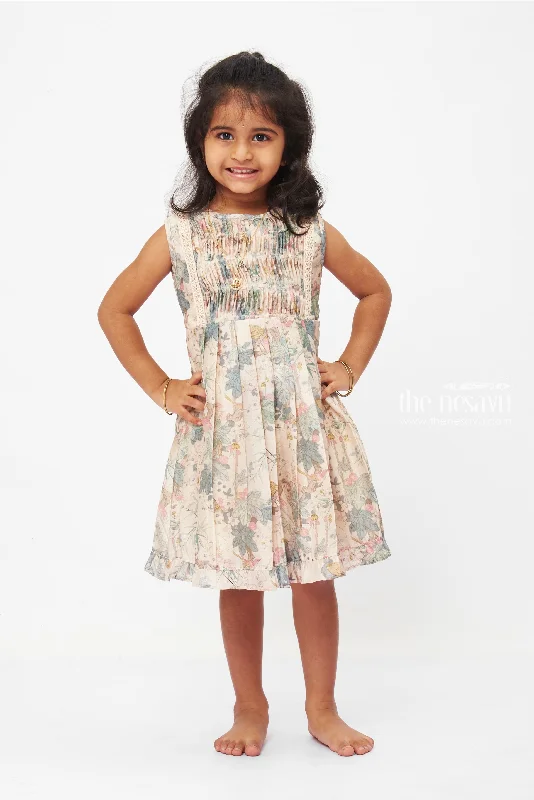 Boutique Styles Enchanted Forest Frolic Dress: Whimsical Bird & Foliage Print Frock for Girls Boutique Styles Enchanted Forest Frolic Dress: Whimsical Bird & Foliage Print Frock for Girls