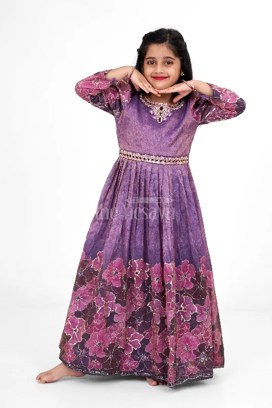 Elegant Fashion Girls Party Gown Pure Viscose Tissue Purple Dress Sankranthi