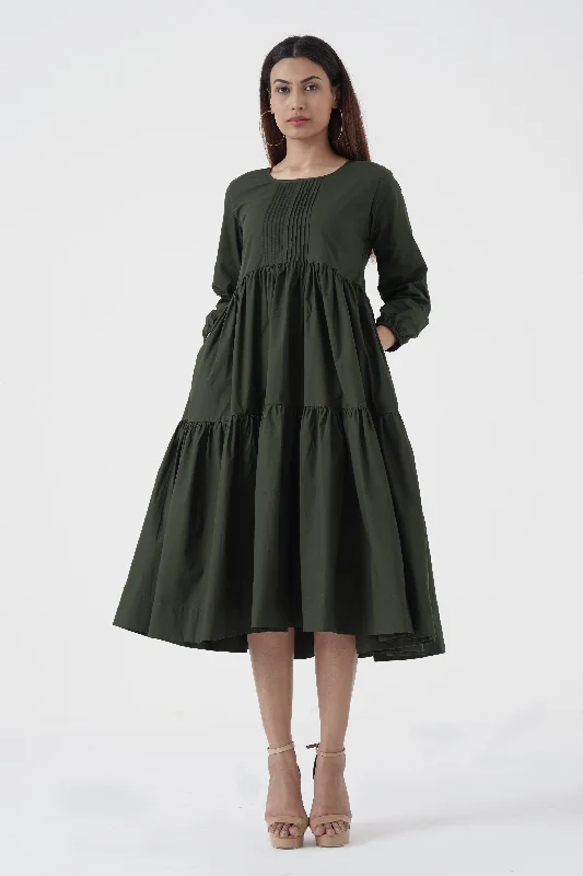 Designer Wear On Sale Bustling Soul - Back strap Tier Dress - Green