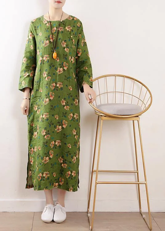 Trendy Women’s Apparel Bohemian green o neck linen outfit floral cotton summer Dress Trendy Women’s Apparel Bohemian green o neck linen outfit floral cotton summer Dress