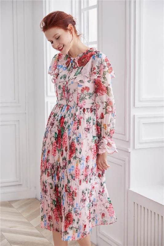 Huge Markdowns Floral Midi Dress W/ Pleats
