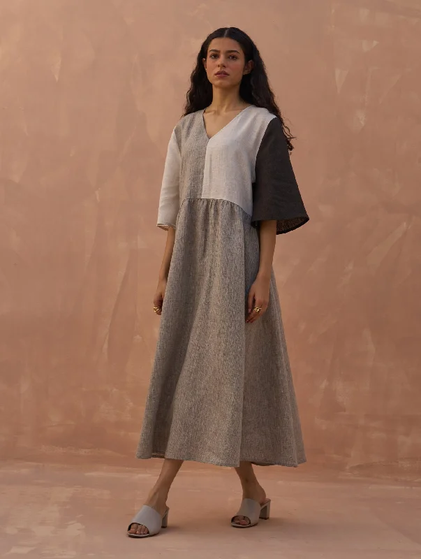 Romantic Detailing Adelina Color-Blocked Linen Dress