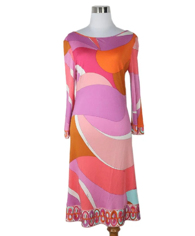 Casual Weekend Relaxed Style Emilio Pucci Pink Multicolored Jersey Dress sz 4