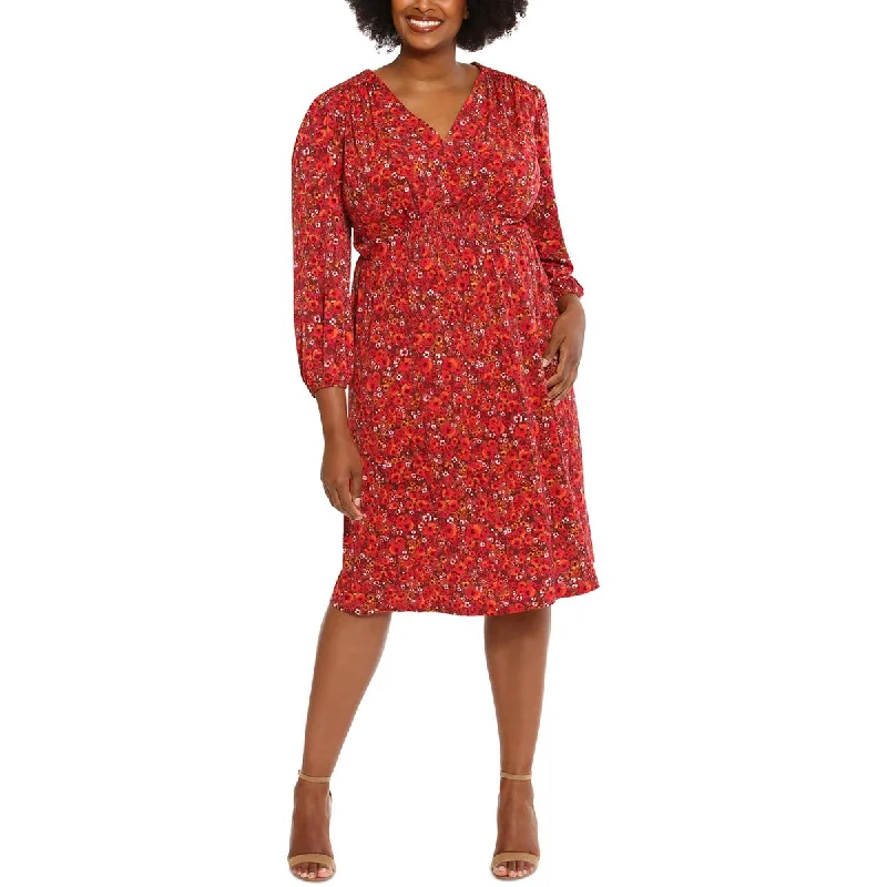 Urban Femme Streetwear London Times Womens Plus Smocked Semi-Formal Midi Dress