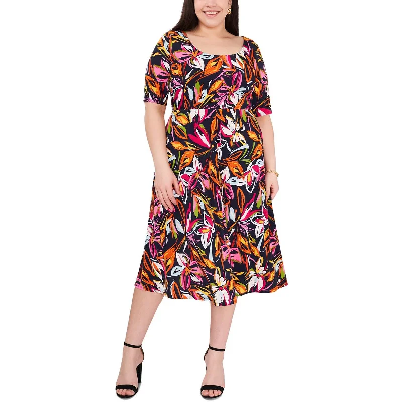Premium Fashion MSK Womens Plus Knit Printed Midi Dress