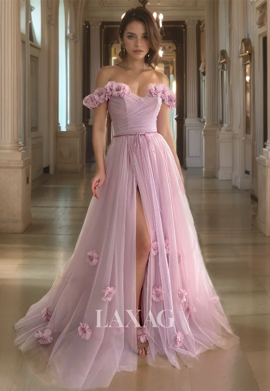 Women's Clothing Online A-Line Off Shoulder Tulle Floral Embossed High Slit Party Prom Formal Evening Dress Women's Clothing Online A-Line Off Shoulder Tulle Floral Embossed High Slit Party Prom Formal Evening Dress