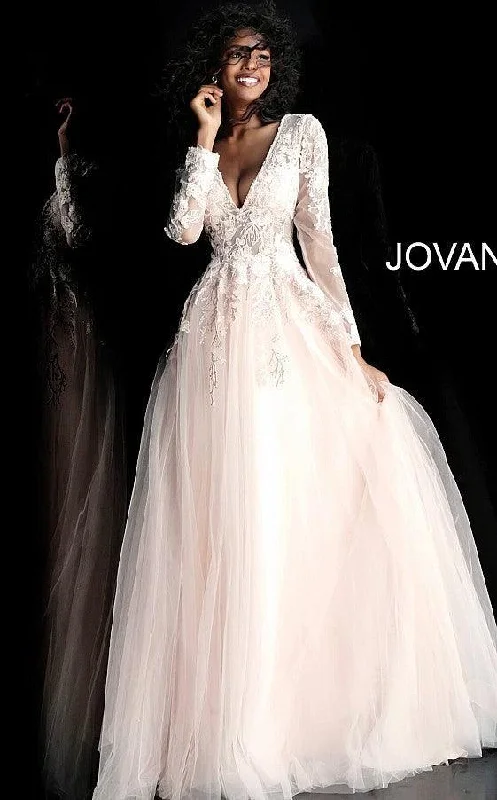 Online Impressions Boutique Jovani 67393 Sheer Long Sleeve Prom Ball Gown