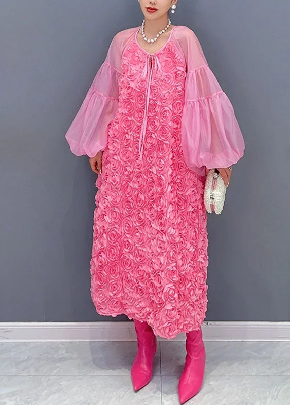 Timeless Elegance Women Pink O-Neck Tulle PatchworkFloral Maxi Dress Long Sleeveless Timeless Elegance Women Pink O-Neck Tulle PatchworkFloral Maxi Dress Long Sleeveless