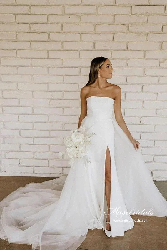 Affordable Fashion for Women Roycebridal Satin Ball Gown Beaded Strapless Simple Wedding Dress With Side Slit, MW928 Affordable Fashion for Women Roycebridal Satin Ball Gown Beaded Strapless Simple Wedding Dress With Side Slit, MW928