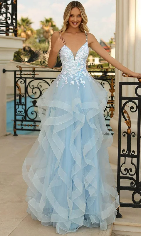 The Latest Trends Clarisse 810593 - V-Neck Ruffled Tiered Evening Gown