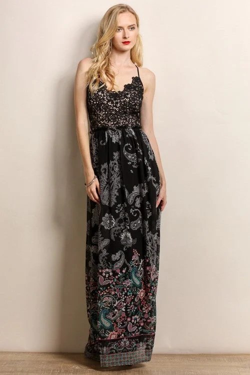Unbeatable Deals Crochet Floral Print Maxi Dress