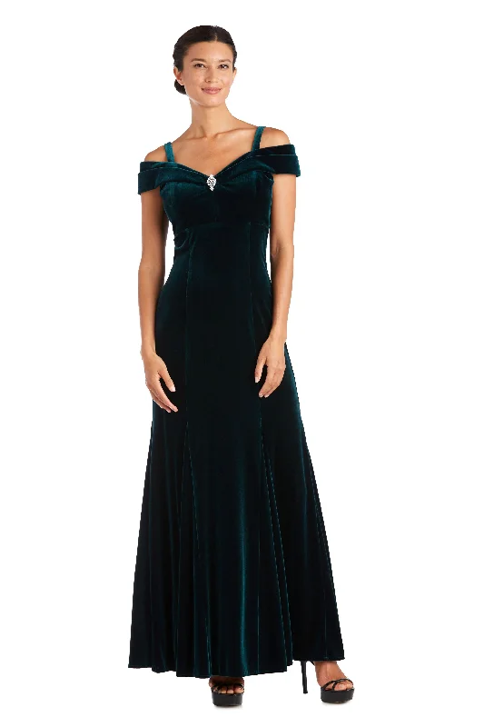 Elegant Women’s Clothing R&M Richards 2509 Long Formal Off Shoulder Velvet Dress