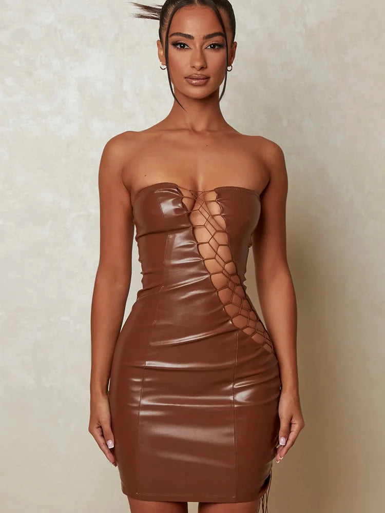 Modern Women’s Apparel DressBetty - 2024 PU Leather Strapless Sleeveless Mini Dress Cut Out Dresses Modern Women’s Apparel DressBetty - 2024 PU Leather Strapless Sleeveless Mini Dress Cut Out Dresses