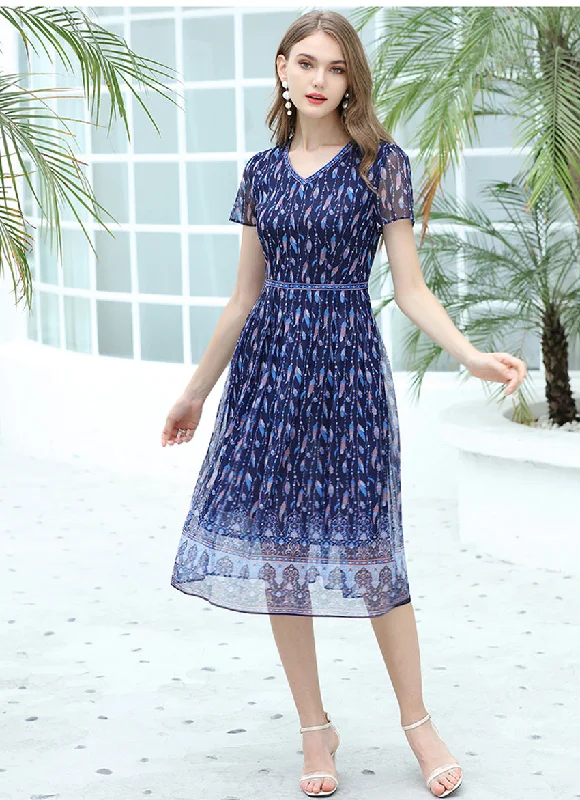 Affordable Online Boutique TWO PEARS-Feather Pattern Midi Dress