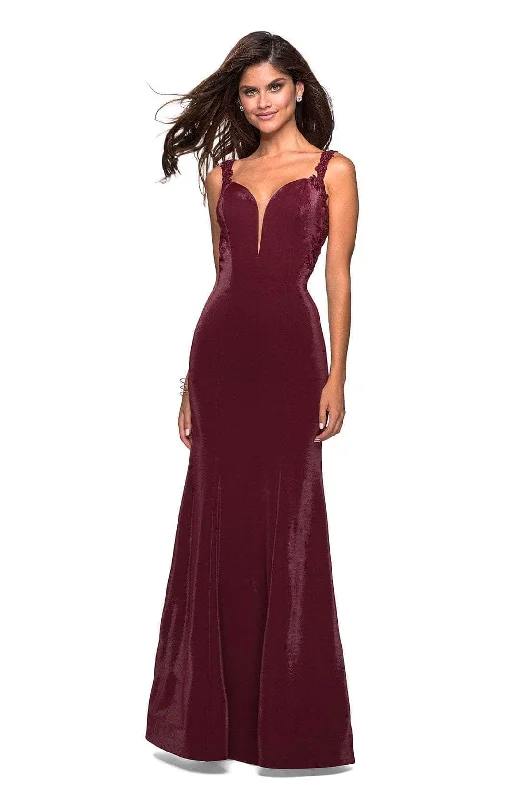 Women Wear Online La Femme - Deep Sweetheart Strappy Back Trumpet Gown 27474SC