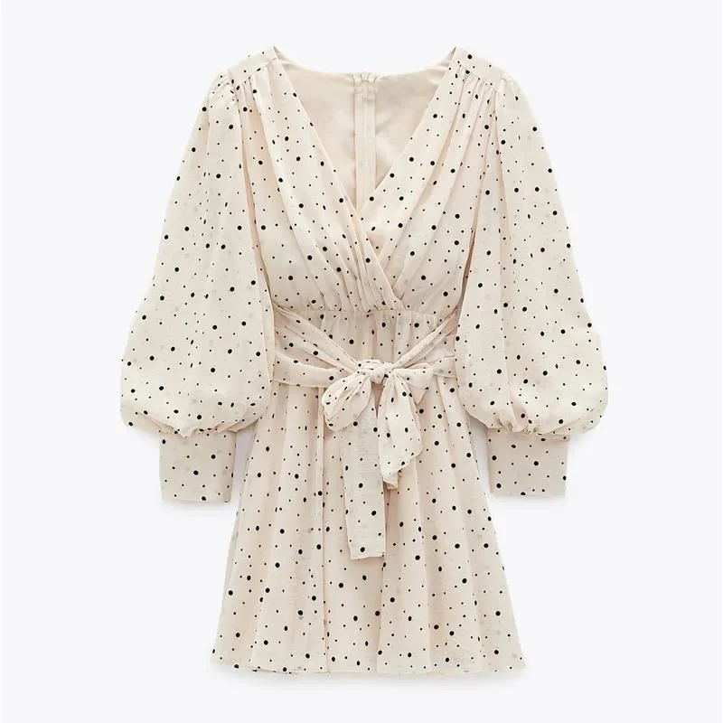 Trendy Boutique Online FashionSierra - Za Dress Woman Polka Dot Mini Dress Long sleeve V-neckline Zip fastening White Women's Dresses for Summer Trendy Boutique Online FashionSierra - Za Dress Woman Polka Dot Mini Dress Long sleeve V-neckline Zip fastening White Women's Dresses for Summer