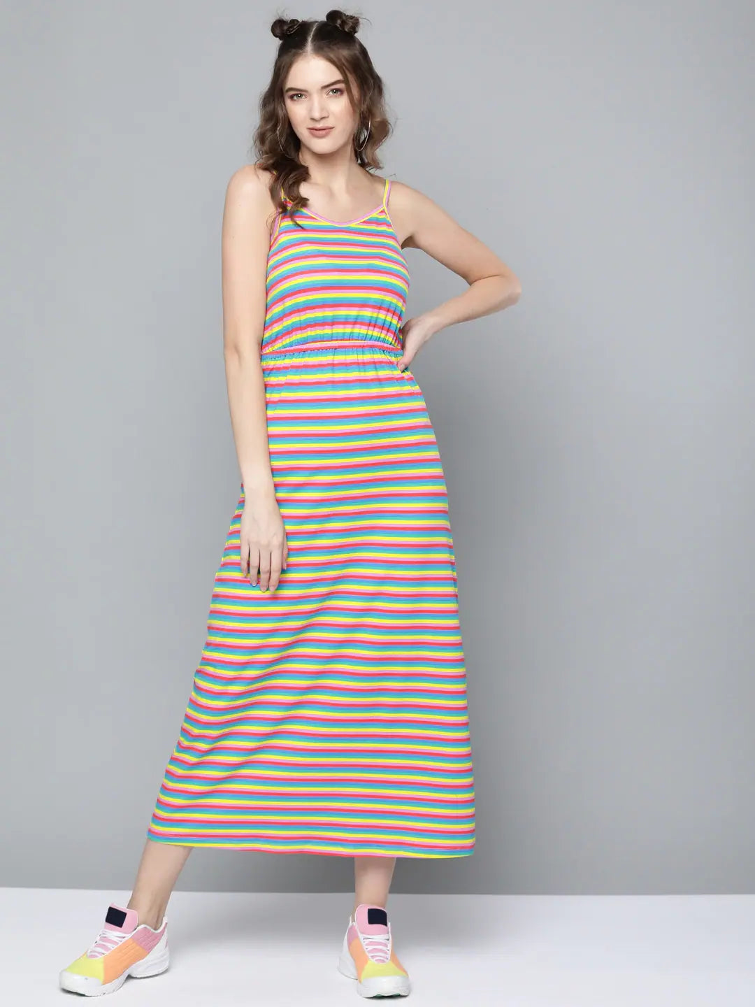 Fresh Styles, Fresh Deals Rainbow Stripes Strappy Maxi Dress