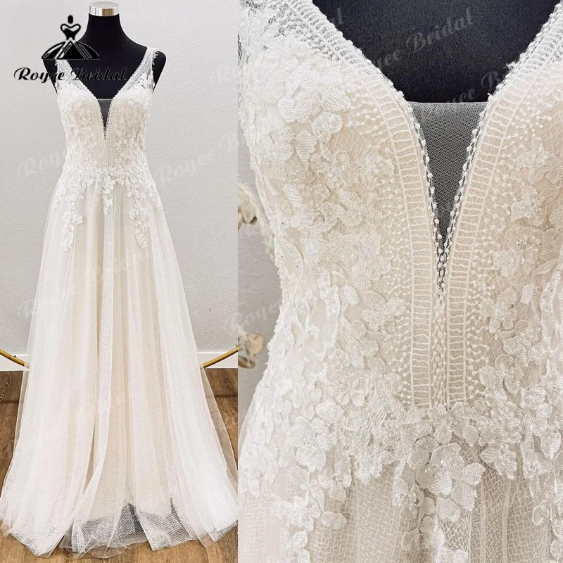 Buy More, Save More Charming A Line Sleeveless Wedding Dress Tank Lace Appliques V Neck Open Back Sweep Train Tulle Beach Women Civil Bridal Gowns Buy More, Save More Charming A Line Sleeveless Wedding Dress Tank Lace Appliques V Neck Open Back Sweep Train Tulle Beach Women Civil Bridal Gowns