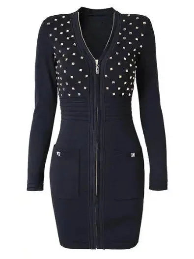 Trendy Fashion For Women Studded Knit Mini Dress, Black