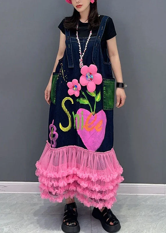 Affordable Women’s Fashion Modern Dark Blue Patchwork Pink Tulle Patchwork Floral Maxi Dresses Sleeveless Affordable Women’s Fashion Modern Dark Blue Patchwork Pink Tulle Patchwork Floral Maxi Dresses Sleeveless