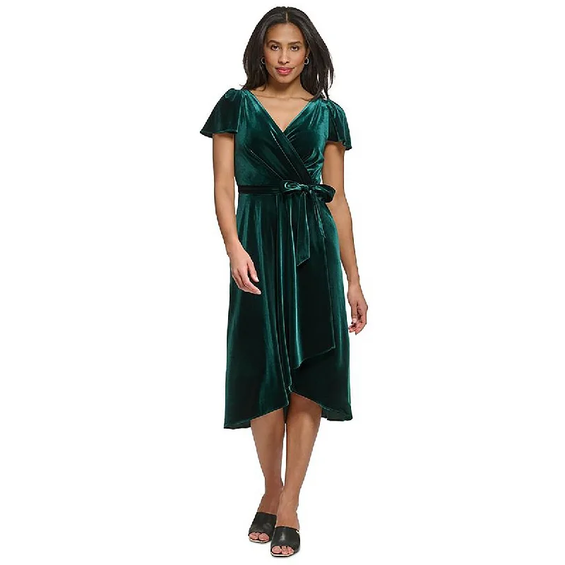VIP Member Discount DKNY Womens Velvet V-Neck Midi Dress