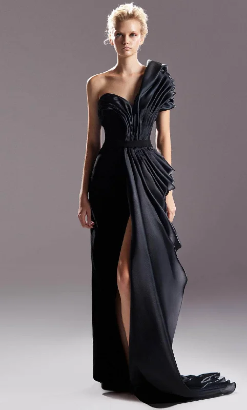 Online Shopping Boutiques MNM Couture G1507 - Asymmetrical Drape Evening Gown