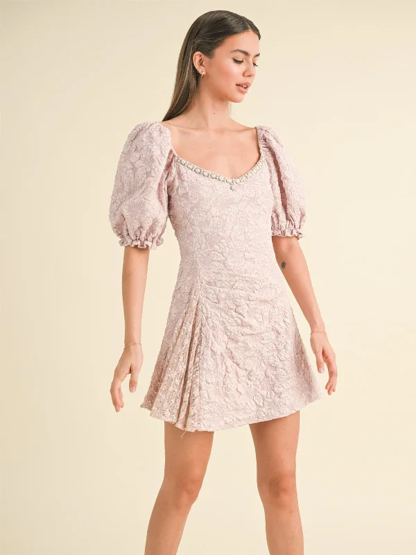 Best Deals Of The Season WOMEN'S SHORT PUFF SLEEVE FLORAL DETAILED MINI DRESS