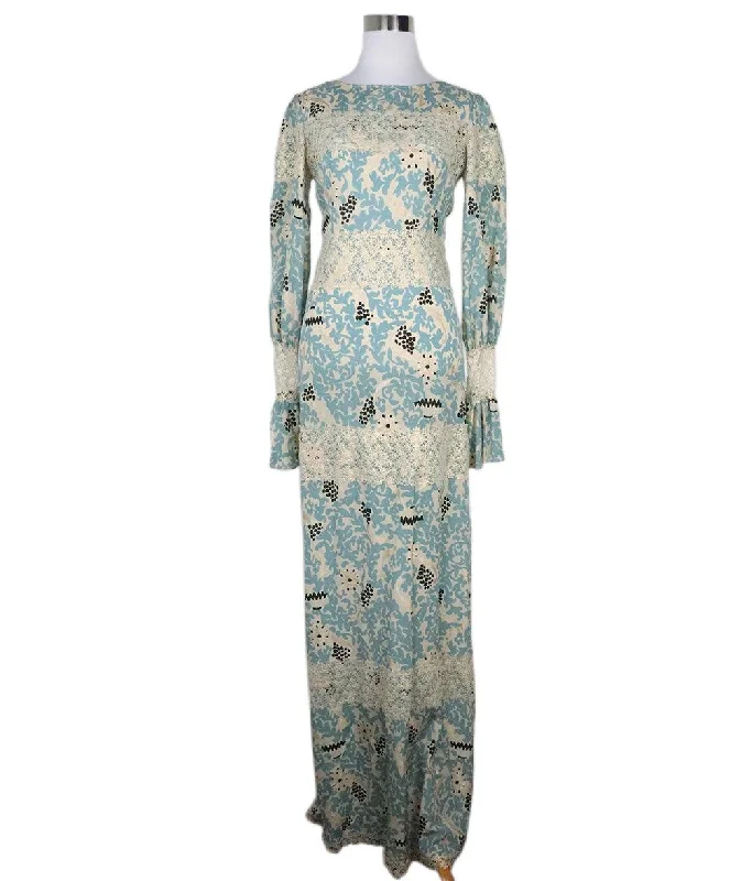 Women's Fashion Clothing Beccaria Blue & Ivory Print Lace Dress sz 4
