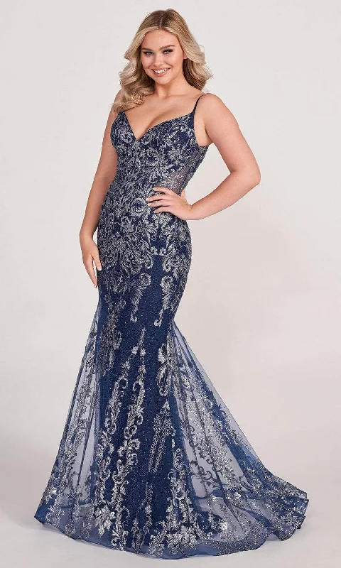 Women's Clothing Stores Ellie Wilde EW34056 - Glittered V-Neck Mermaid Prom Gown