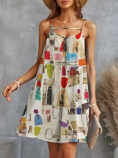 Casual Chic Printed Spaghetti Strap Mini Dress