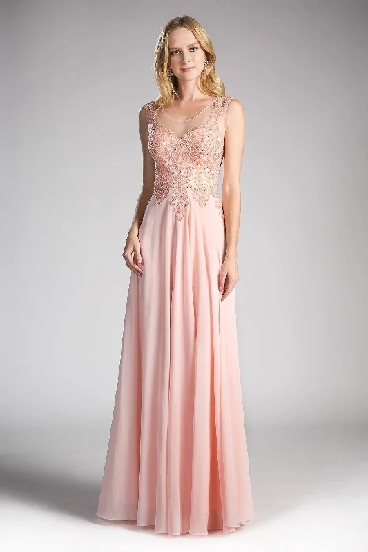 Online Boutiques Cinderella Divine - Jeweled Metallic Lace Illusion A-Line Evening Gown Online Boutiques Cinderella Divine - Jeweled Metallic Lace Illusion A-Line Evening Gown