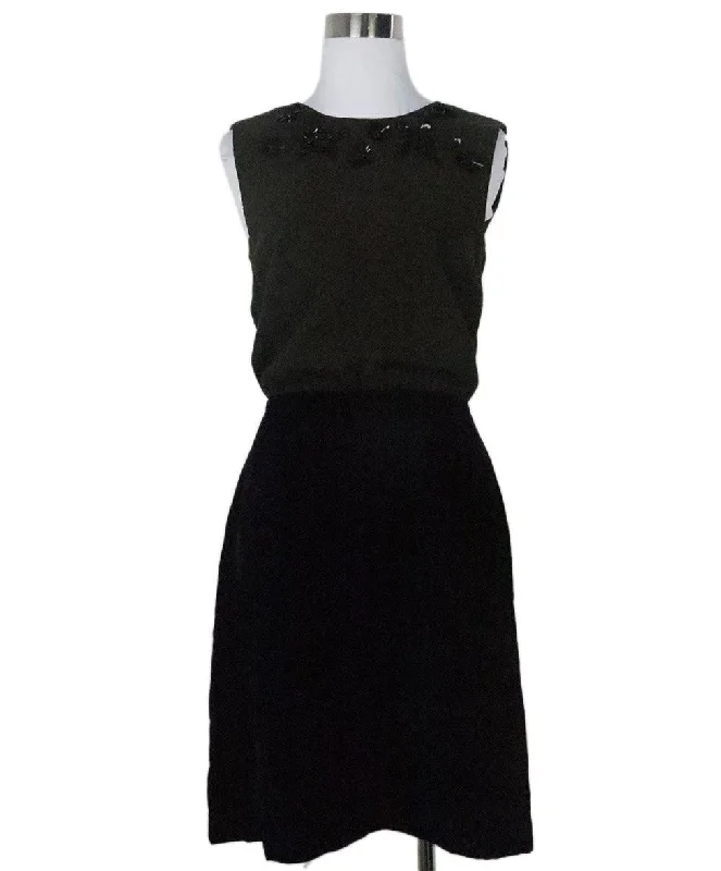 Vintage Inspired Fashion Sale Prada Green & Black Velvet Beaded Dress sz 4