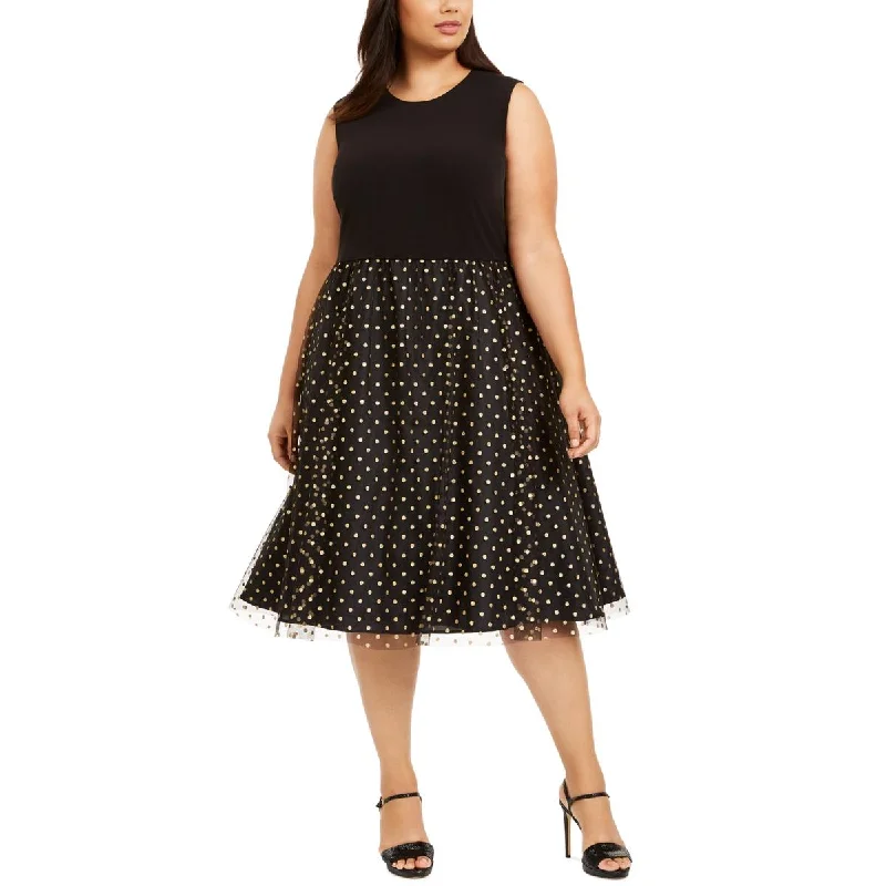 Comfortable Casual Wear Calvin Klein Womens Plus Mesh Polka Dot Midi Dress