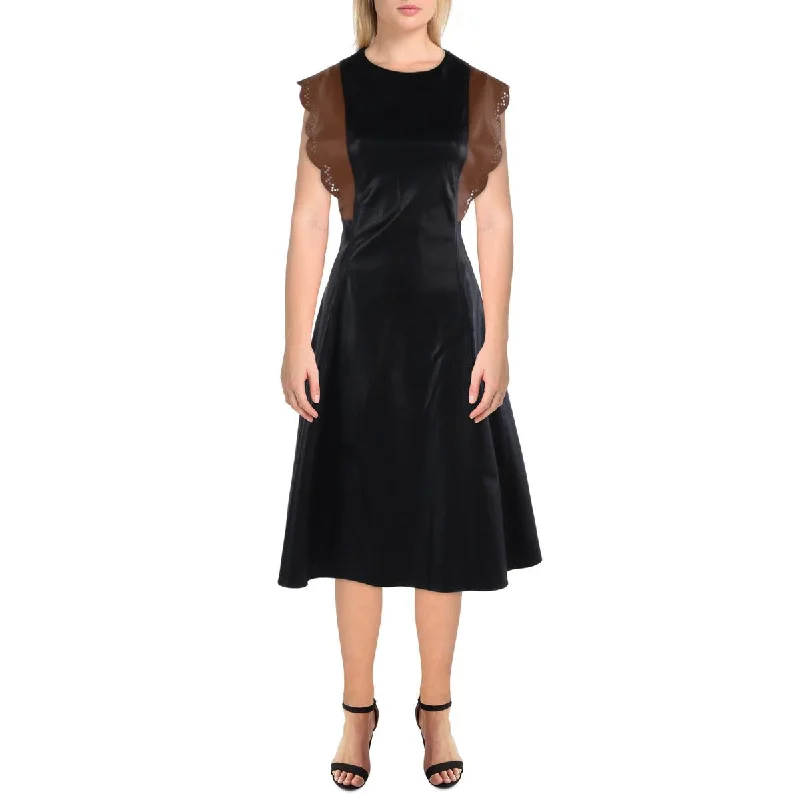 Luxury Fashion Gracia Womens Faux Leather Colorblock Midi Dress