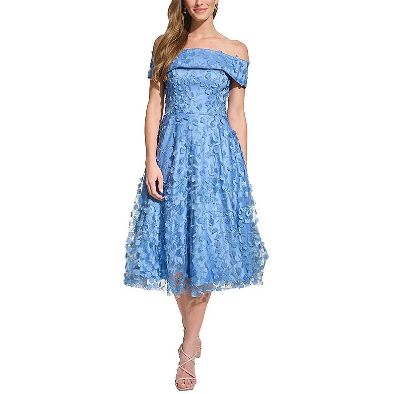Daily Deals Eliza J Womens Mesh Off-The-Shoulder Midi Dress