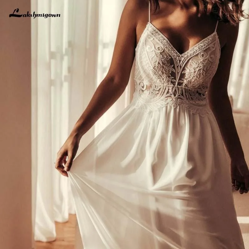 Trend Alert Roycebridal Simple V Neck Chiffon A Line Boho Beach Wedding Dresses