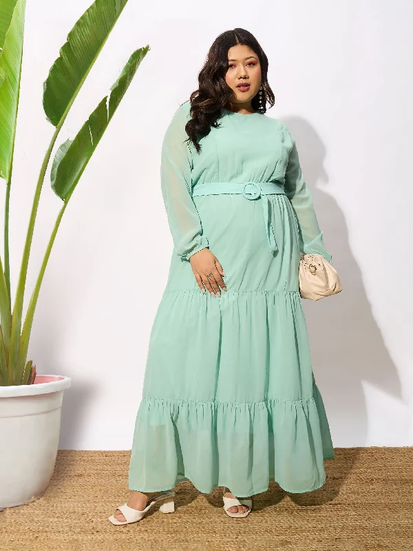 Trend Alert Women Sea Green Tiered Maxi Dress