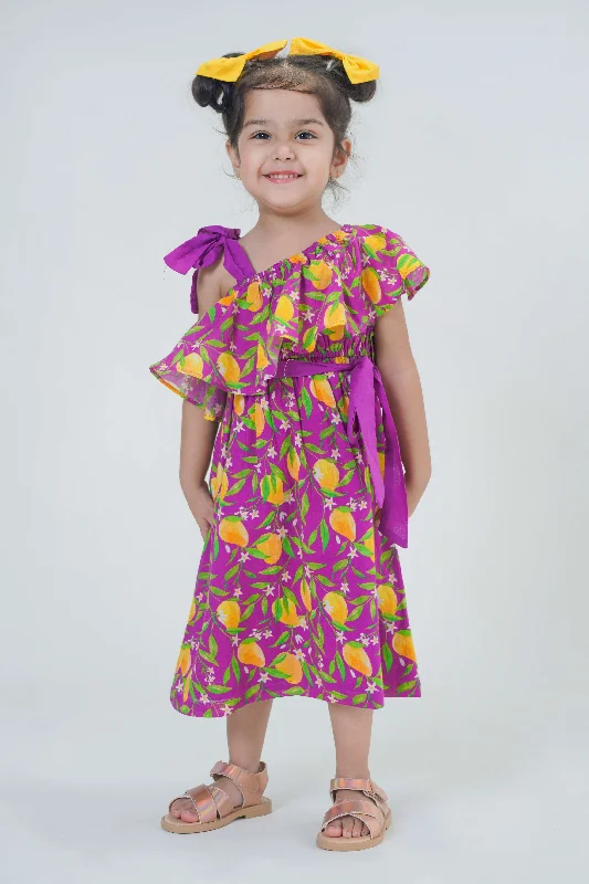 Trendy Urban Attire Girls One Shoulder Dress-Purple
