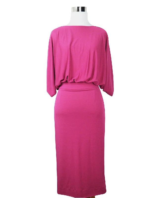 Feminine Dresses for Women in Bold Prints Azzaro Fuchsia Dress w/ Chain Detail sz 8