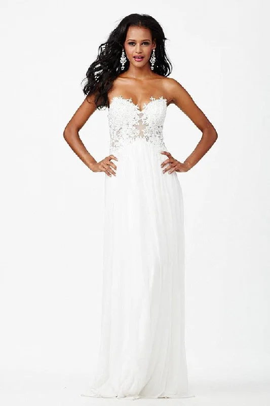 Stylish Savings JVN by Jovani Strapless Lace Illusion A-Line Gown JVN30805A - 1 pc White in Size 2 Available