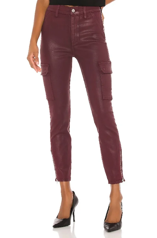 Women Fashion Skinny Cargo With Faux Front Pockets In Merlot Coated