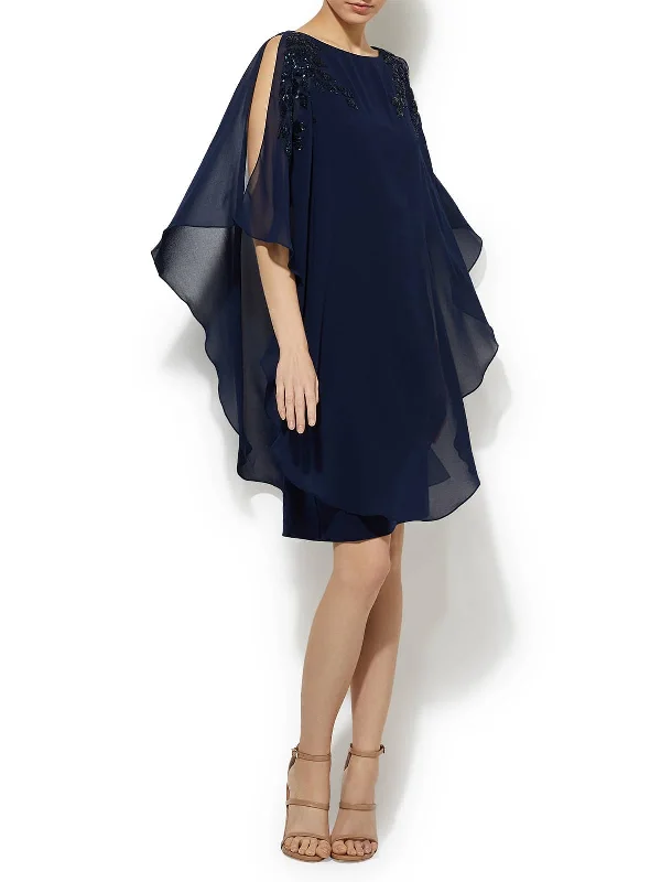 Chic Casual Wardrobe Essentials Celine Navy Sequin Chiffon Overlay Dress