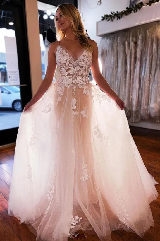 Sporty Streetwear Roycebridal Tulle A-line V-neck Wedding Dress With Lace Appliques, Wedding Gown, MW923 Sporty Streetwear Roycebridal Tulle A-line V-neck Wedding Dress With Lace Appliques, Wedding Gown, MW923