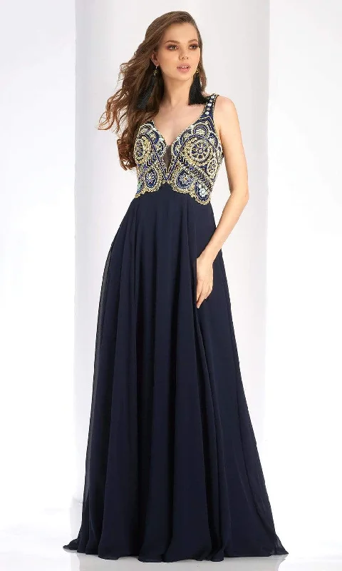 Top Deals Clarisse - 4924 Deep V-Neck Beaded Chiffon Gown