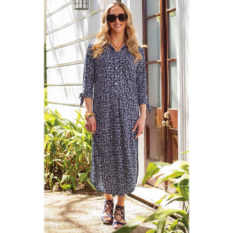 Attire Sale La Mer Luxe Hailey 3/4 Sleeve Midi Dress - Navy/White Sevilla